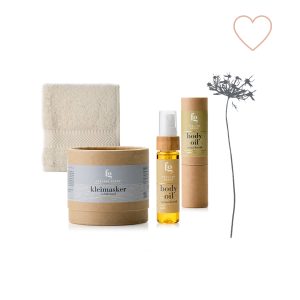 Vegan cadeaupakket kleimasker, body oil en gezichtsdoekje
